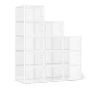 Amazon Basics - Lot de 12 boîtes de rangement empilables et pliables pour chaussures, taille L, Transparent