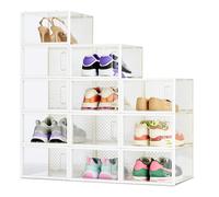 Amazon Basics - Lot de 12 boîtes de rangement empilables et pliables pour chaussures, taille M, Transparent