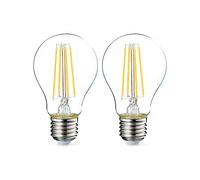 Amazon Basics Lot de 2 ampoules LED Culot Edison à vis E27 7 W (équivalent 60 W) Filament transparent Intensité non variable, blanc chaud