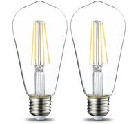 Amazon Basics Lot de 2 ampoules LED vintage Culot Edison E27 ST64 7 W (équivalent 60 W) Filament transparent Intensité non variable