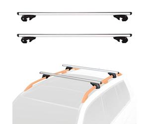 Amazon Basics Lot de 2 barres de toit à rail transversaux 142 cm, pouvant accueillir jusqu'à 126 cm de portée entre les rails latéraux surélevés avec espace, noir/argent