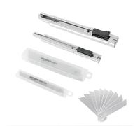Amazon Basics Lot de 2 Cutters à verrouillage automatique en alliage de zinc, 20 lames SK5 supplémentaires pour une coupe de précision, Argenté