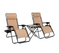 Amazon Basics Lot de 2 fauteuils relax pliants avec table d’appoint Beige