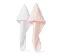 Amazon Basics Lot de 2 Serviettes Turbans en Microfibre pour les Cheveux, Séchage Rapide, Serviette de Bain pour Sécher les Cheveux, Blanc/Rose