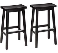 Amazon Basics Lot de 2 tabourets de comptoir de cuisine en bois massif noir, tabouret de bar et de salle à manger, montage facile, moderne, 74 cm de haut
