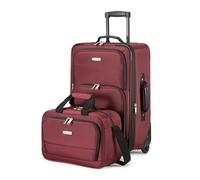 Amazon Basics Lot de 2 Valises Souples Extensibles (58 cm) et Sac Fourre-Tout (25 cm), Légers, 100% Polyester, Ensemble de Bagages Empilables, Rouge