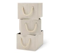 Amazon Basics Lot de 3 bacs de rangement pliables avec poignées en corde, lin, Taille L
