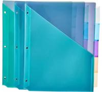 Amazon Basics Lot de 3 intercalaires en plastique à 2 poches 5 onglets, Taille lettre, Multicolore