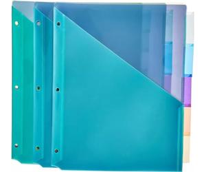 Amazon Basics Lot de 3 intercalaires en plastique à 2 poches 5 onglets, Taille lettre, Multicolore