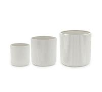 Amazon Basics Lot de 3 Ronde Pots en céramique de différentes tailles, 15.2 cm, 20.3 cm et 25.4 cm, aspect rainuré, Blanc