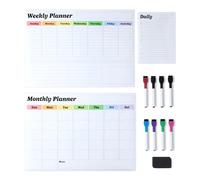 Amazon Basics Lot de 3 Tableaux Blancs Magnétiques Effaçables à Sec Pour Réfrigérateur ou Mur, Avec Planning Mensuel, Hebdomadaire et Quotidien, Comprenant 8 Marqueurs et 1 Effaceur