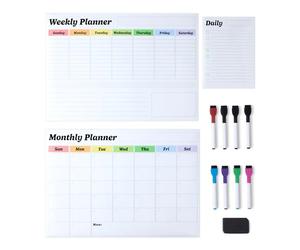 Amazon Basics Lot de 3 Tableaux Blancs Magnétiques Effaçables à Sec Pour Réfrigérateur ou Mur, Avec Planning Mensuel, Hebdomadaire et Quotidien, Comprenant 8 Marqueurs et 1 Effaceur