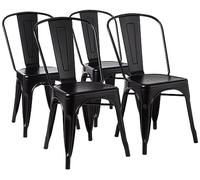 Amazon Basics Lot de 4 chaises de Salle à Manger empilables en métal avec Dossier pour bistrot, Cuisine, intérieur et extérieur, Noir, 51 x 43 x 85 cm