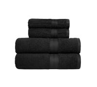 Amazon Basics Lot de 4 serviettes 100 % coton pour salle de bain, résistantes à la décoloration, douces et absorbantes, 2 Serviettes de bain et 2 Serviettes à mains, noir