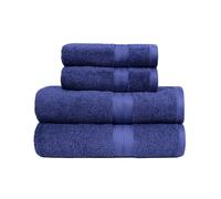 Amazon Basics Lot de 4 serviettes 100 % coton pour salle de bain, résistantes à la décoloration, douces et absorbantes, 2 Serviettes de bain et 2 Serviettes à mains, Bleu Royal