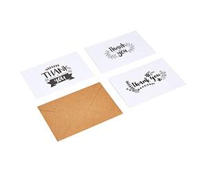 Amazon Basics Lot de 48 Cartes de remerciement et enveloppes, Blanc/Noir