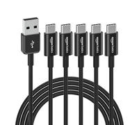 Amazon Basics Lot de 5, câble de chargement rapide USB-C vers USB-A 2.0, débit de 480 Mbit/s pour Apple iPhone 16/15, iPad, Samsung, 1.8 m, noir