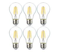 Amazon Basics Lot de 6 ampoules LED Culot Edison à vis E27 4.3 W (équivalent 40 W) Filament transparent Intensité non variable, blanc chaud