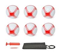 Amazon Basics Lot de 6 Ballons de Football Taille 3 avec Pompe et Sac - Ensemble d'Entraînement, Construction PVC, Vessie Butyle, Ballons Cousus Machine pour Équipes, Écoles, Camps, Blanc et Rouge