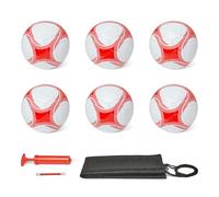 Amazon Basics Lot de 6 Ballons de Football Taille 4 avec Pompe et Sac - Ensemble d'Entraînement, Construction PVC, Vessie Butyle, Ballons Cousus Machine pour Équipes, Écoles, Camps, Blanc et Rouge