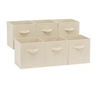 Amazon Basics Lot de 6 cubes de rangement pliables en tissu avec poignées, 26,6 x 26,6 x 27,9 cm, Beige Uni