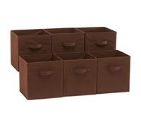 Amazon Basics Lot de 6 cubes de rangement pliables en tissu avec poignées, 26,6 x 26,6 x 27,9 cm, Marron Uni