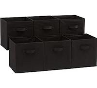 Amazon Basics Lot de 6 cubes de rangement pliables en tissu avec poignées, 26,6 x 26,6 x 27,9 cm, Noir Uni