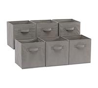 Amazon Basics Lot de 6 cubes de rangement pliables en tissu avec poignées, Gris Uni, 26,6 x 26,6 x 27,9 cm