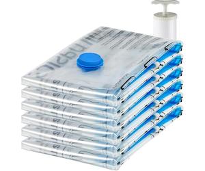 Amazon Basics Lot de 6 housses de rangement sous vide avec pompe manuelle - Jumbo Transparent, Fermeture éclair