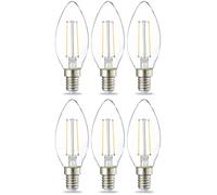 Amazon Basics Lot de 6 petites ampoules LED en forme de flamme Culot Edison à vis E14 2.1 W (équivalent 25 W) Filament transparent Intensité non variable, blanc chaud