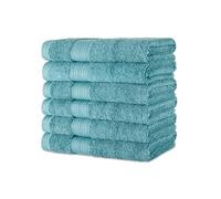 Amazon Basics Lot de 6 Serviettes de Toilette - 100% Coton Biologique Anti-décoloration, Ultra Douces - 41 x 66 cm, Sarcelle