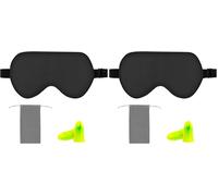 Amazon Basics Masque de sommeil incurvé en véritable soie naturelle de mûrier avec sangle réglable, noir (Lot de 2)