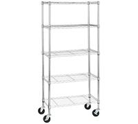 Amazon Basics Meuble de rangement moyen à 5 tablettes étroites sur roulettes avec étagères réglables en hauteur et pieds de nivellement, poids maximum de 680 kg, chromé, 35.6 x 76.2 x 164.5 cm