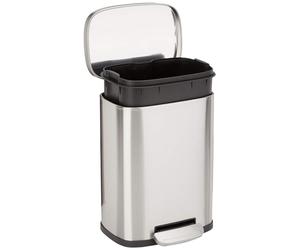 Amazon Basics Mini Poubelle Rectangulaire Anti-trace, Pédale Fermeture Douce, Acier Inoxydable Brossé, Salles de Bain & Petits Espaces, 5L, Finition Nickel Satiné, 18,5cm x 21,6cm x 30,0cm (L x l x H)
