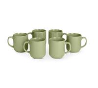Amazon Basics Mugs en Grès Émaillé, Lot de 6 Pièces, 47,3 ompatible Micro-Ondes et Lave-Vaisselle, Couleur Olive