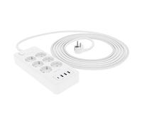 Amazon Basics Multiprise à 6 Voies avec Protection Contre Les Surtensions, 4 USB (1 USB-C, 3 USB-A), Rallonge de Multiprise, Câble de 1,5m, 1 050J, Blanc