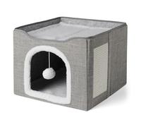Amazon Basics Niche à 1 Étage pour Chats, Lit pour Chats d’Intérieur avec Balle Suspendue et Tapis à Gratter, Maisonnette Pliable pour Chats, 41,9cm x 41,9cm x 33,0cm, Gris