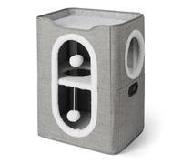 Amazon Basics Niche à 2 Étages pour Chats d’Intérieur, Cabane Couverte pour Chats avec Tapis à Gratter et Boule en Peluche, Maisonnette Pliable pour Chats, 43,1cm x 35,6cm x 57,1cm, Gris