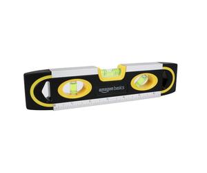 Amazon Basics Niveau à bulle Torpedo de 22.8 cm avec règle intégrée et 3 bulles (180°-90° et 45°), Noir, Jaune