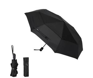 Amazon Basics Parapluie de voyage automatique, compact, diamètre : 98 cm, résistant au vent, avec aération, Ronde, noir, taille unique