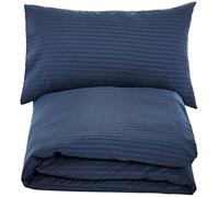 Amazon Basics Parure de Lit 1 Personne 2 Pièces en Microfibre, Housse de Couette 135 x 200 cm et 1 Taie d'oreiller 50 x 80 cm, Bleu Marine Rayé