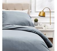 Amazon Basics Parure de Lit 1 Personne 2 Pièces en Microfibre, Housse de Couette 135 x 200 cm et 1 Taie d'oreiller 80 x 80 cm, Gris Foncé Rayé