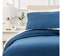 Amazon Basics Parure de Lit 1 Personne 2 Pièces en Microfibre, Housse de Couette 135 x 200 cm et 1 Taie d'oreiller 80 x 80 cm, Bleu Marine Rayé