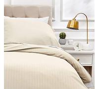Amazon Basics Parure de Lit 1 Personne 2 Pièces en Microfibre, Housse de Couette 135 x 200 cm et 1 Taie d'oreiller 80 x 80 cm, Beige Rayé