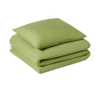 Amazon Basics Parure de Lit 1 Personne 2 Pièces en Microfibre Prélavée, Extra Douce avec Effet Froissé Naturel, sans Repassage, Housse de Couette 135 x 200 cm et 1 Taie d'oreiller 65 x 65 cm, Vert