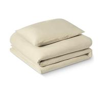 Amazon Basics Parure de Lit 1 Personne 2 Pièces en Microfibre Prélavée, Extra Douce avec Effet Froissé Naturel, sans Repassage, Housse de Couette 135 x 200 cm et 1 Taie d'oreiller 50 x 80 cm, Beige