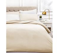 Amazon Basics Parure de Lit 2 Personnes 3 Pièces en Microfibre, Housse de Couette 200 x 200 cm et 2 Taies d'oreiller 50 x 80 cm, Beige Rayé