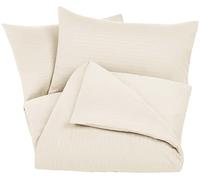 Amazon Basics Parure de Lit 2 Personnes 3 Pièces en Microfibre, Housse de Couette 230 x 220 cm et 2 Taies d'oreiller 50 x 80 cm, Beige Rayé