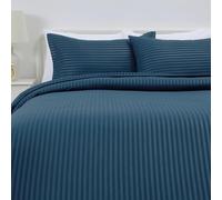 Amazon Basics Parure de Lit 2 Personnes 3 Pièces en Microfibre, Housse de Couette 240 x 220 cm et 2 Taies d'oreiller 50 x 80 cm, Bleu Marine Rayé