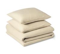 Amazon Basics Parure de Lit 2 Personnes 3 Pièces en Microfibre Prélavée, Extra Douce avec Effet Froissé Naturel, sans Repassage, Housse de Couette 240 x 220 cm et 2 Taies d'oreiller 65 x 65 cm, Beige